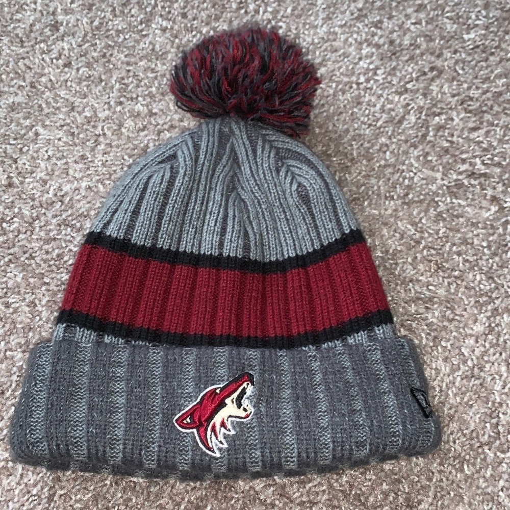 New Era Phoenix Coyotes NHL Beanie Hat Grey Maroon Pom Knit Cap